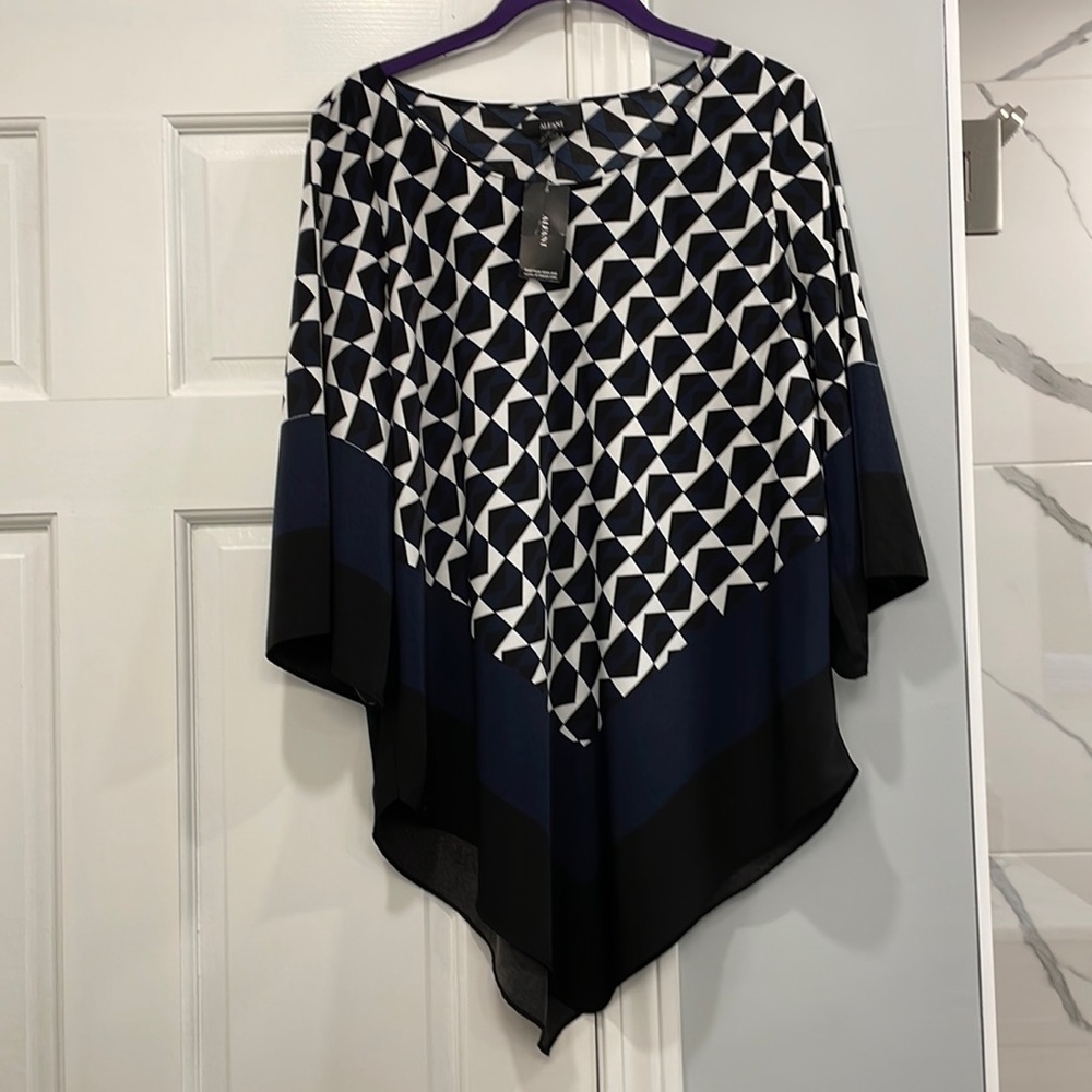 Alfani Navy and Black Geometric Printed Blouse